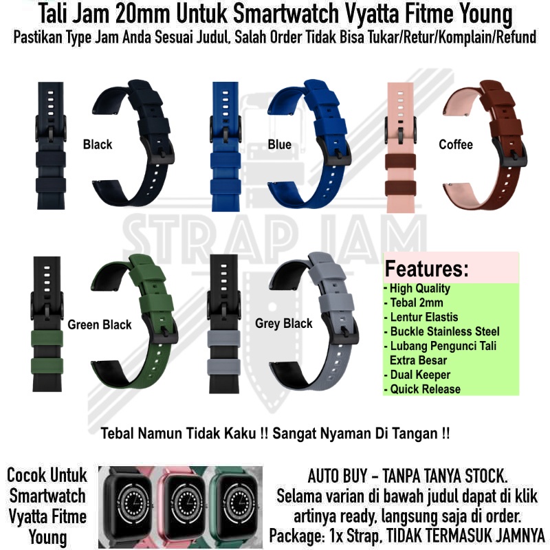 HNN Tali Jam Tangan Vyatta Fitme Young - Strap 20mm Rubber Lentur Nyaman