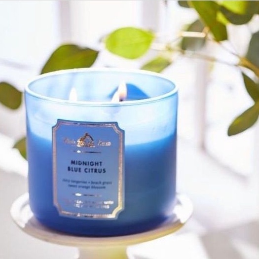 BBW MIDNIGHT BLUE CITRUS 3-WICK SCENTED CANDLE 411 G BATH &amp; BODY WORKS LILIN WANGI 3 SUMBU UKURAN BESAR PENGHARUM RUANGAN