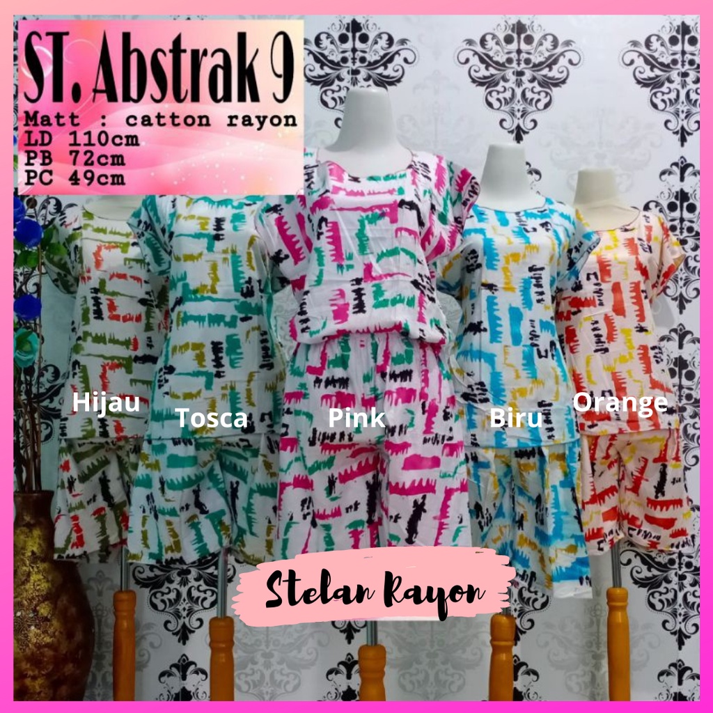 Stelan / One set Rayon Abstrak Kain Adem Baju Rumah Wanita