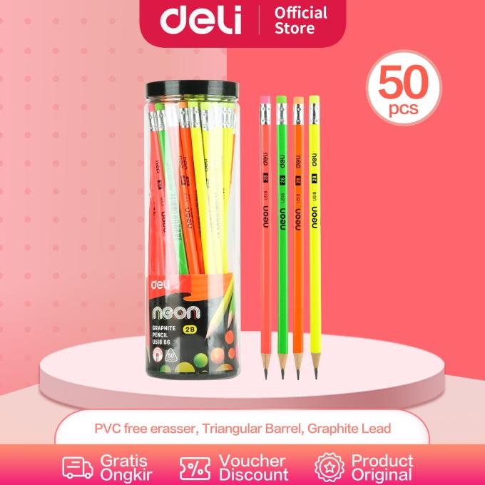

[COD] Deli EU51806 Grafit Pensil Kayu 50 Pcs/Tube 4 Warna dengan penghapus HEMAT Kode 1208