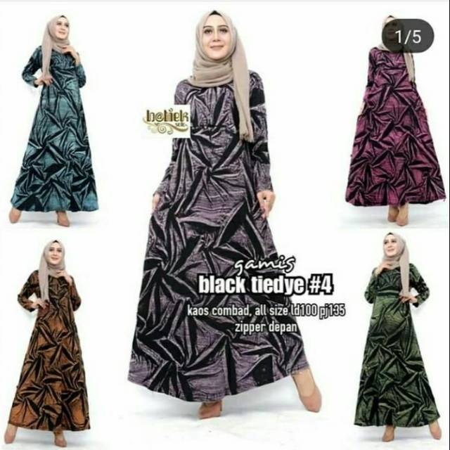 Gamis kaos akhwat warna hitam maxy black tyedie