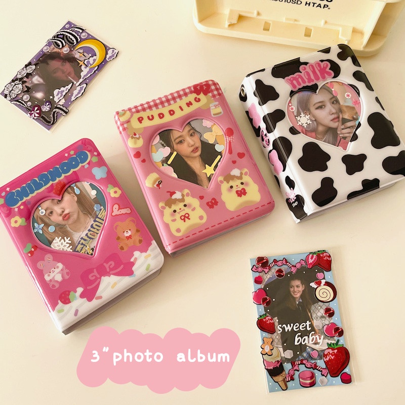 Love Hollowed Out 20 Pcs Kartu Album Foto Ukuran 3-inch Pudding Bear Pvc Cute Photo Album Star Album