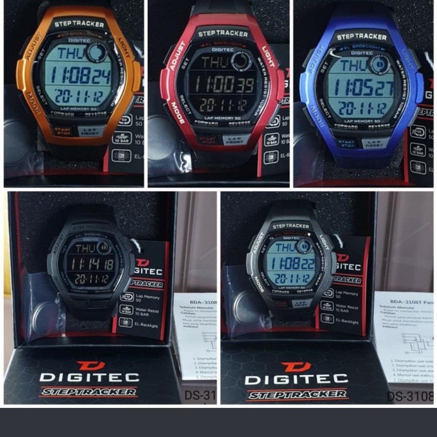 Jam tangan pria Digitec 3108 digital pria strap rubber free baterai cadangan original