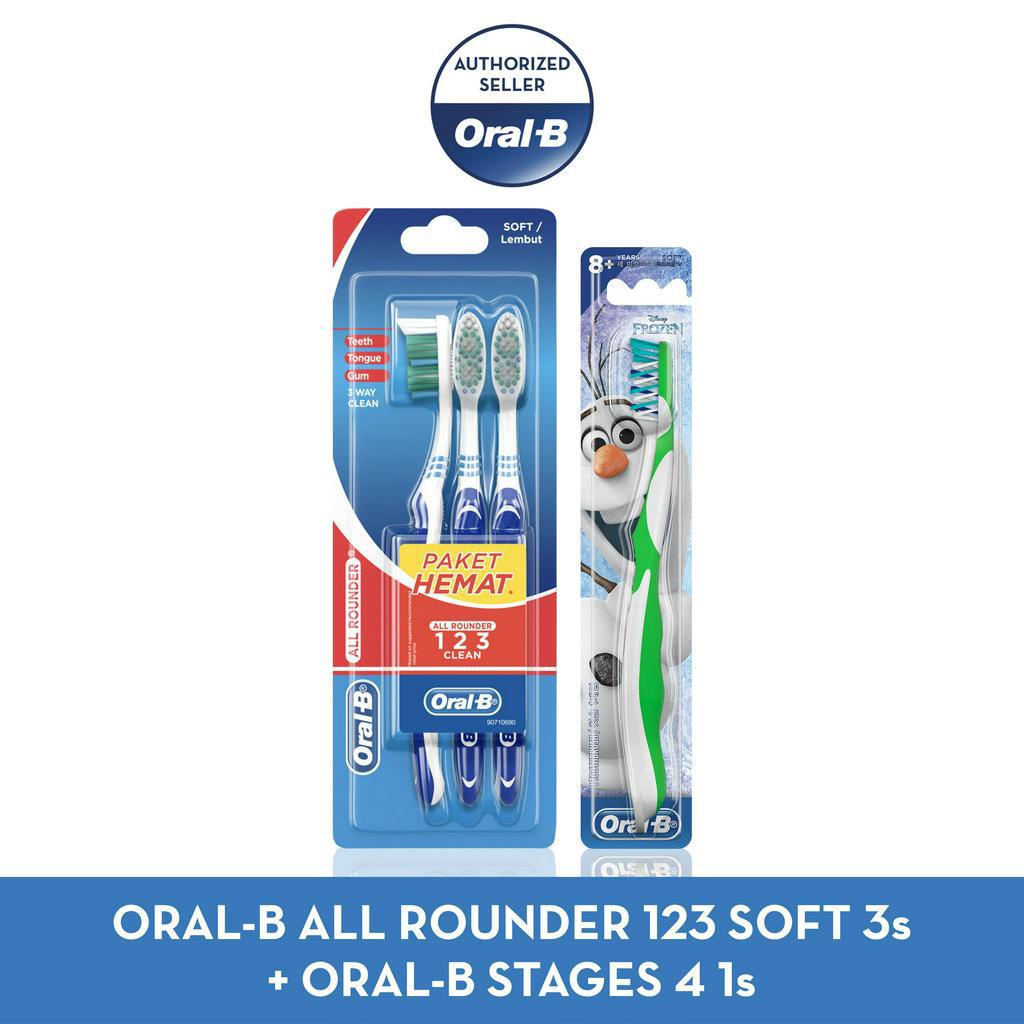 Oral B Paket Adult x Kids : All Rounder 123 Soft 3s + Stages 4