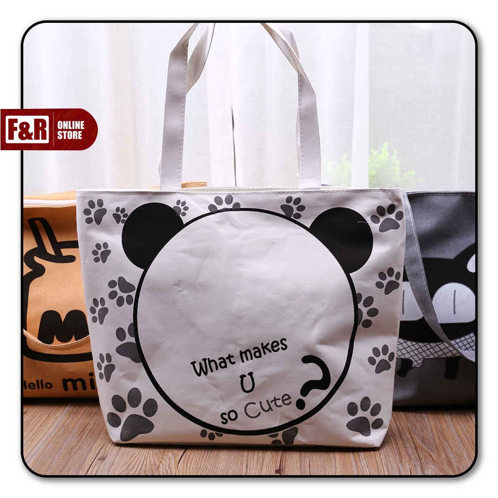 Tas Bahu Wanita Tote Bag Kanvas Premium Shoulder Bag Canvas Tas Selempang Import Motif