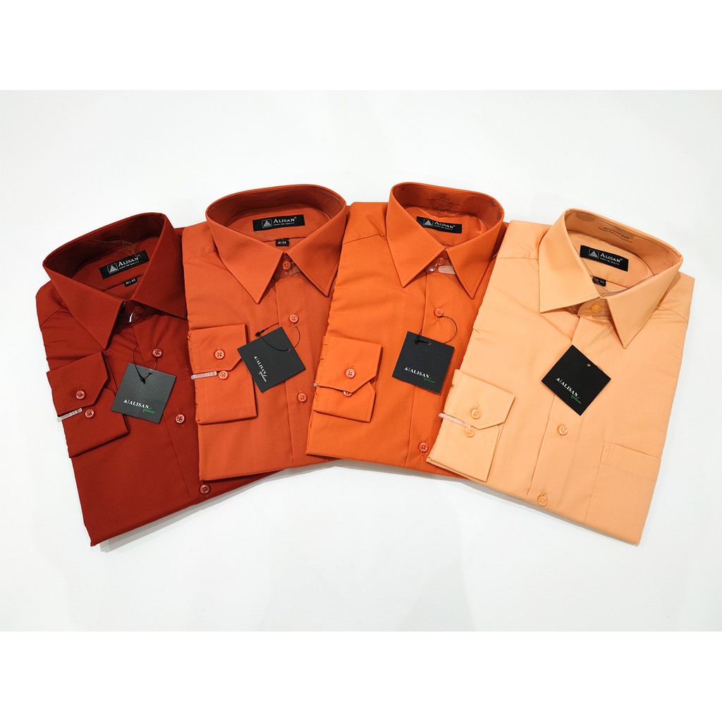 Kemeja ALISAN Polos Lengan Panjang Regular Fit ( ORANGE , MERAH BATA )