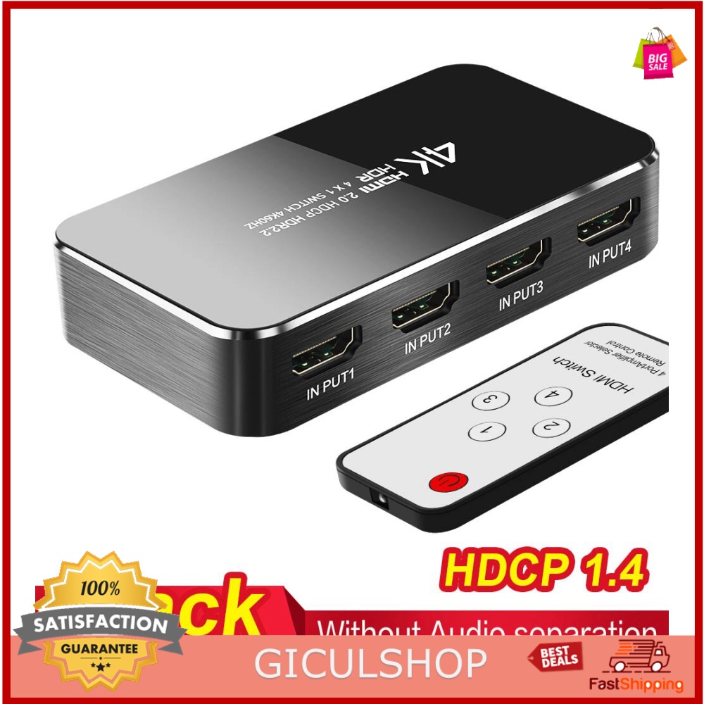 FSU HDMI Switcher 4 Port HDMI 2.0 4K HDR with Remote - SWI41-A - Murah