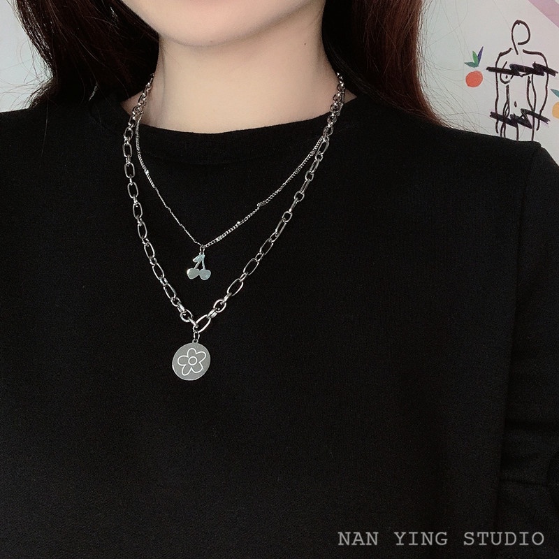 Cherry kecil bunga double-layer kesederhanaan twin kalung wanita unik desain 2021 sweater chain Panj