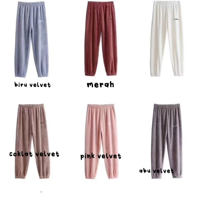 Celana jogger bludru velvet import