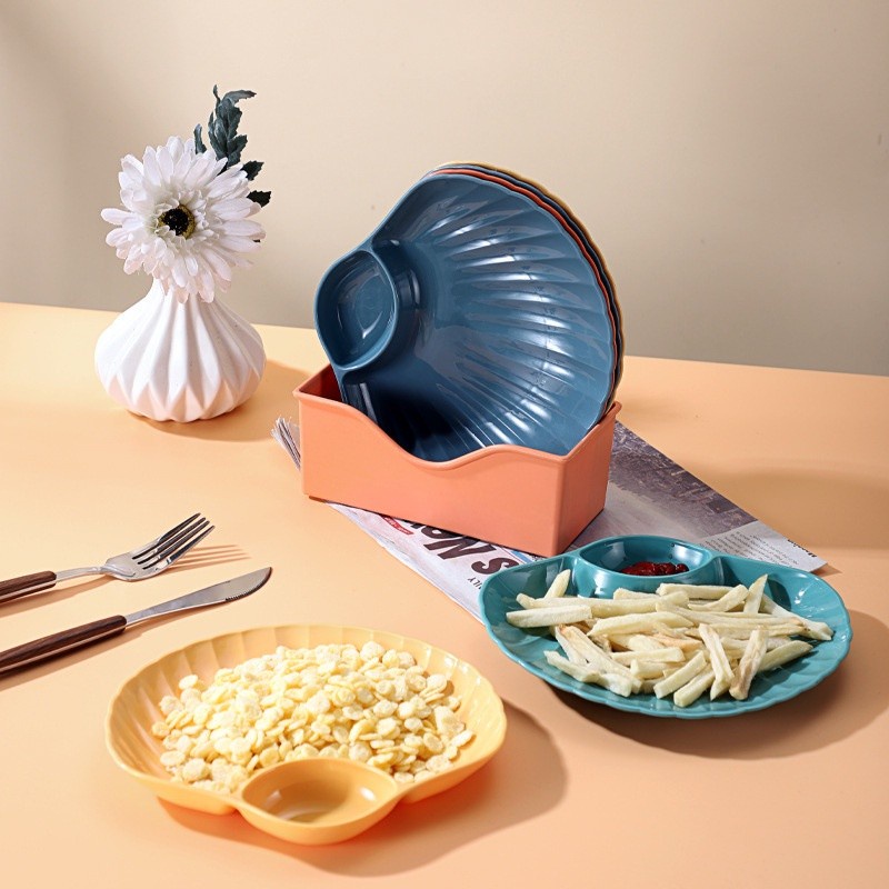 Piring Kerang Shell Plate / Piring Plastik Model Kerang Kue Roti 2in1 Tempat Saos Kecap