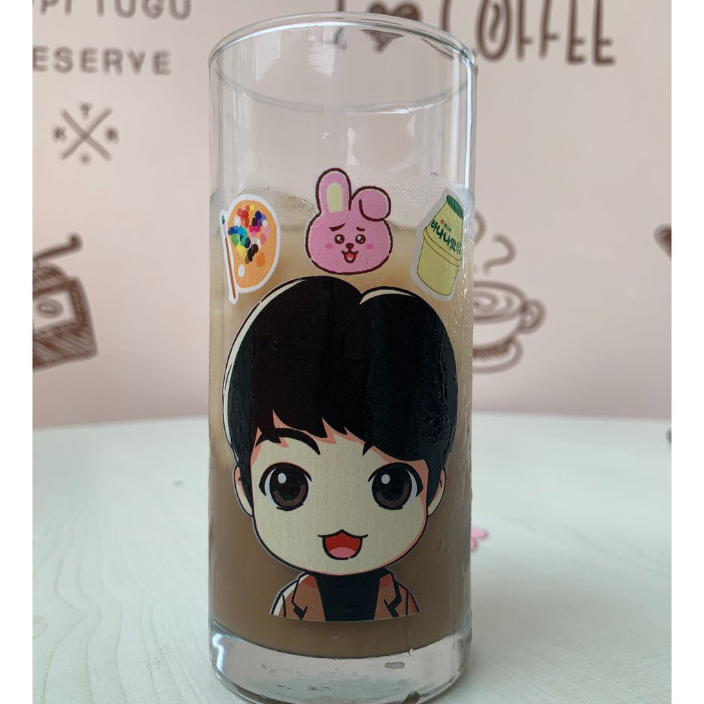 GELAS MINUM KACA/ GELAS KACA BTS/ GELAS KACA CUSTOM/ GELAS KACA UNIK BENING BTS TINYTAN- Gelas Murah