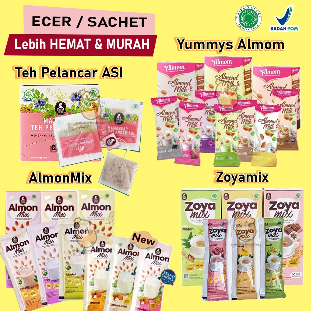 [ ECER / SACHET ] Mama Bear All Series Almon | Zoya | Teh Pelancar ASI | Almom Yummys | Baby | Bayi HALAL BPOM Soyamix Susu Almond Pelancar  ASI Booster