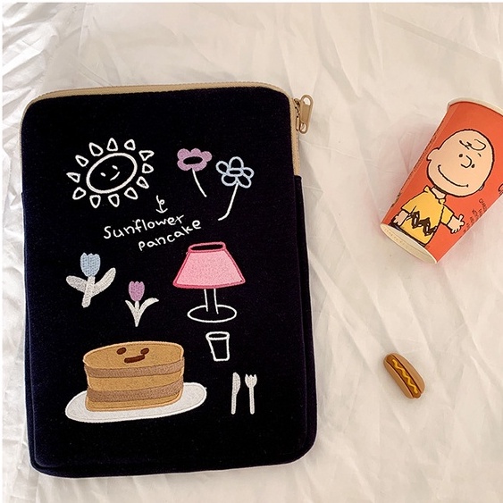 Sleeve Pouch Sarung Tas Bag Case Ipad Tab Tablet Macbook Air Pro Laptop Asus Acer Lenovo HP Huawei 11 12 13 14 15 inch Motif Gambar Sunflower Kartun Cartoon Warna Biru Navy Hijau Tosca Lucu Cute Murah Korean Model