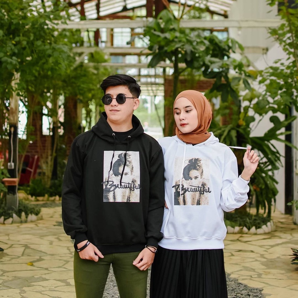 Hoodie Couple Beautiful Full Print Bahan Fleece Tebal