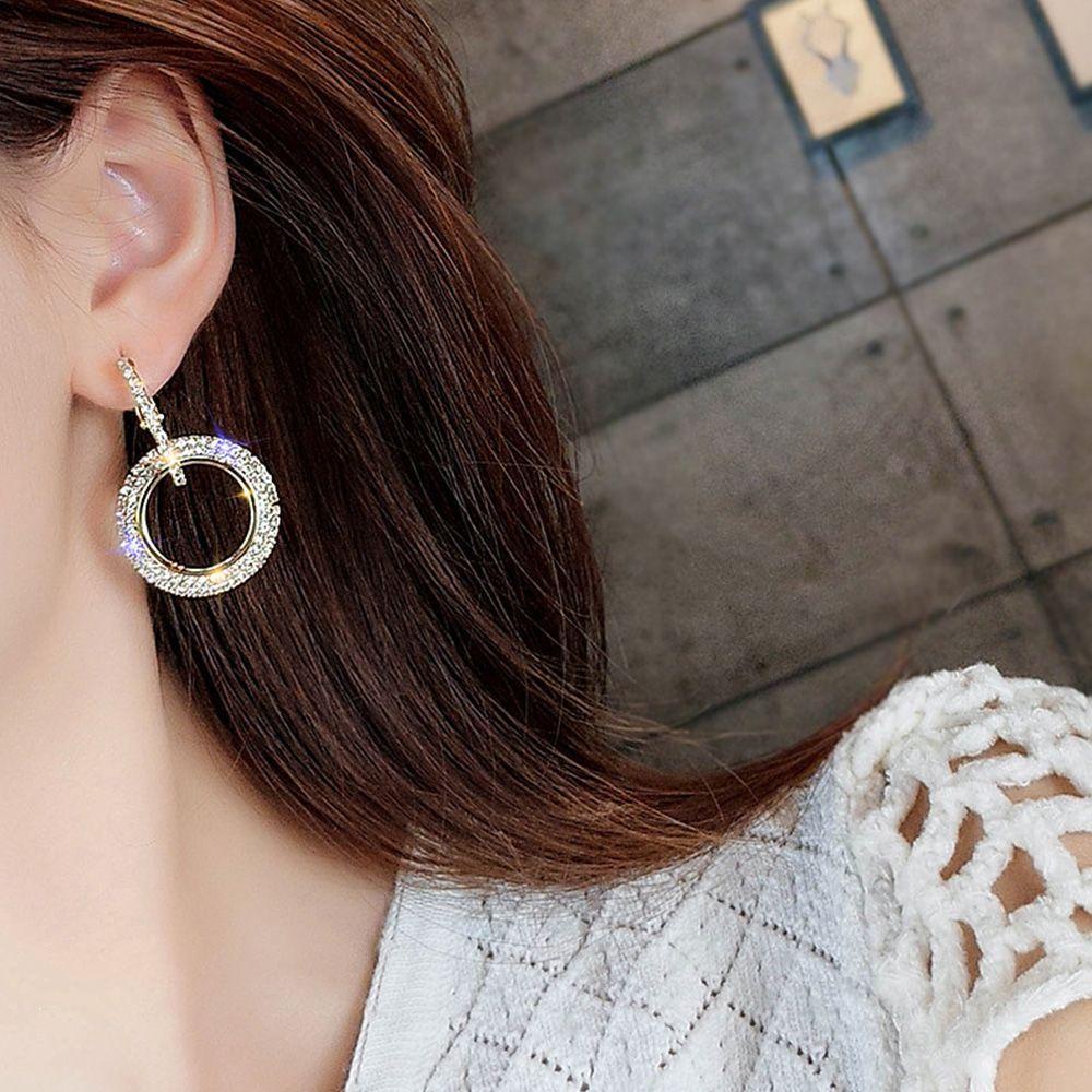 Needway   Anting Hoop Hadiah Pesta Kristal Fashion Perhiasan