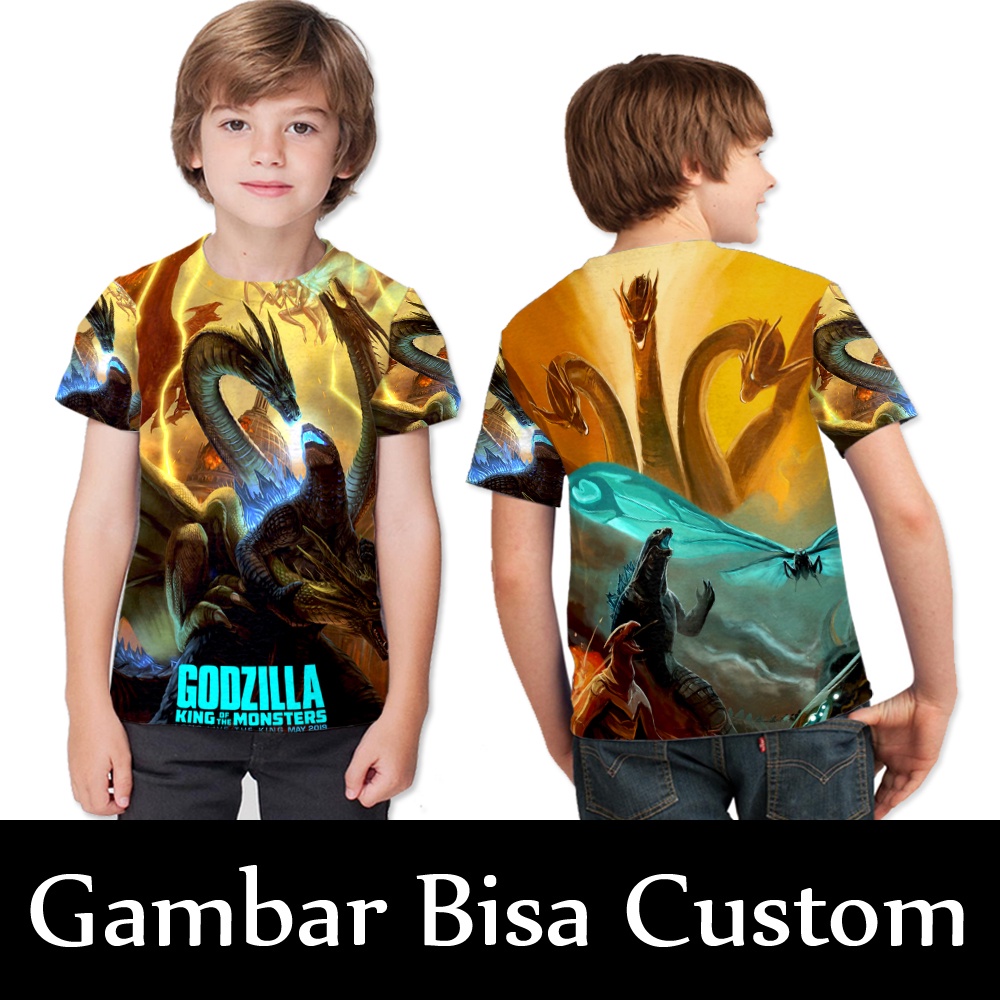 Kaos baju T-shirt Anak Godzilla Fullprint / baju Anak Godzilla Vs. King Kong / Kaos Gambar Godzilla