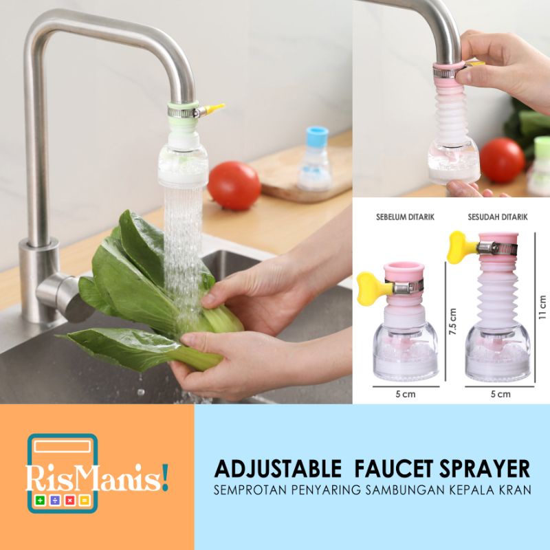 ADJUSTABLE FAUCET SPRAYER - Semprotan Penyaring Sambungan Kepala Kran Model Kipas Klem Rotasi 360 Derajat Filter Air Keran Dapur Wastafel Cuci Piring Semburan Kencang