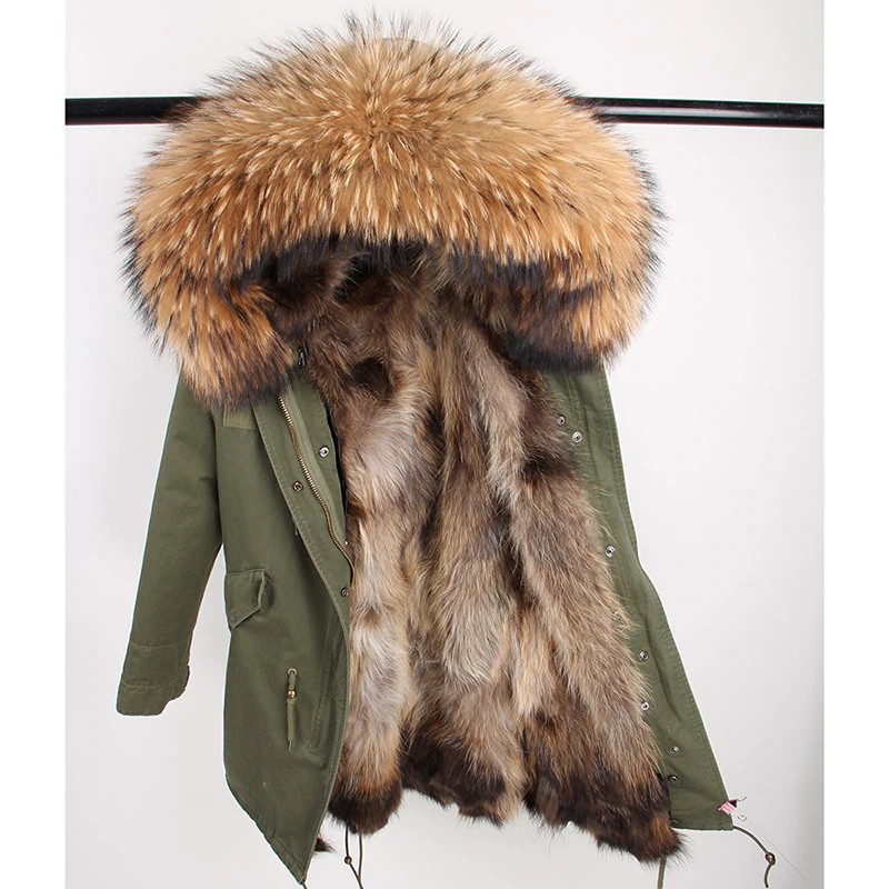 GROSIR 2019 Real Fur Coat Long Parka Outerweat New Fashion Natural Raccoon Fur Collar Fox Fur