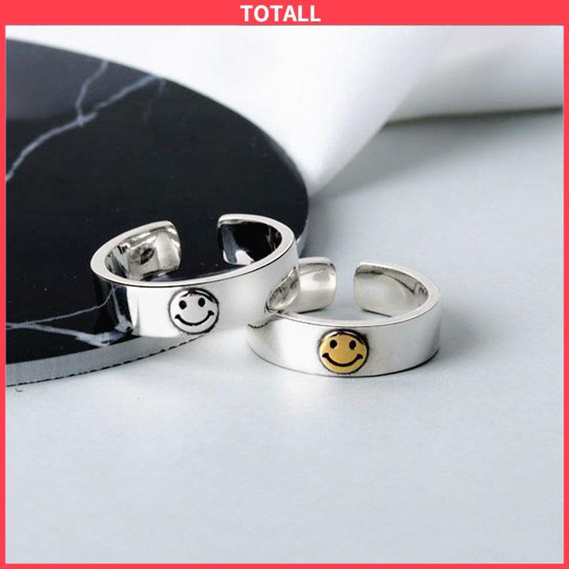 COD Fashion kepribadian retro smiley cincin rantai cincin terbuka perempuan-Totall