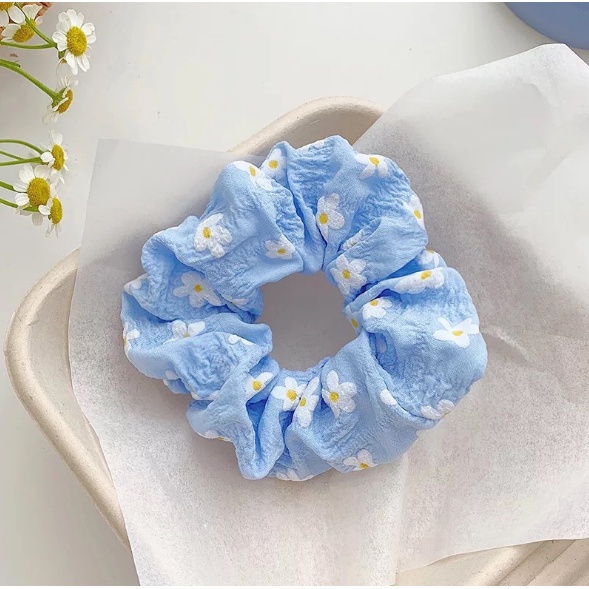 SCRUNCHIE IKAT RAMBUT WANITA KOREA KERUT AKSESORIS RAMBUT MOTIF BUNGA IMPORT AK53