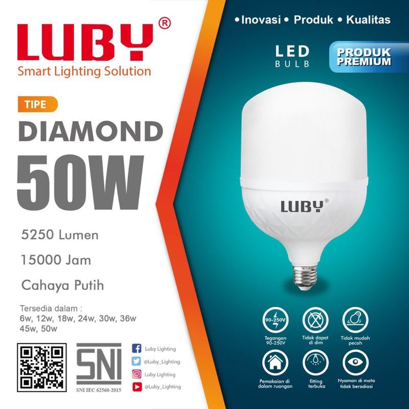 Luby Diamond Bohlam Lampu LED 6-12-18-24-30-36-45-50 Watt Cool White