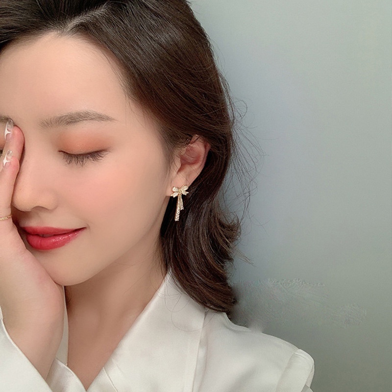 XiaoboACC Anting Tusuk Silver S925 Desain Pita Rumbai Hias Berlian Untuk Wanita