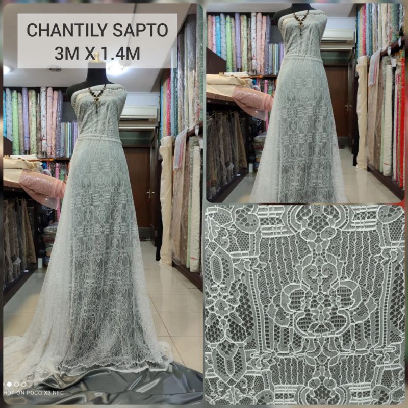 Kain Tile Chantily Panel Sapto Dress Promo (3m x 1.40) Putih Offwhite