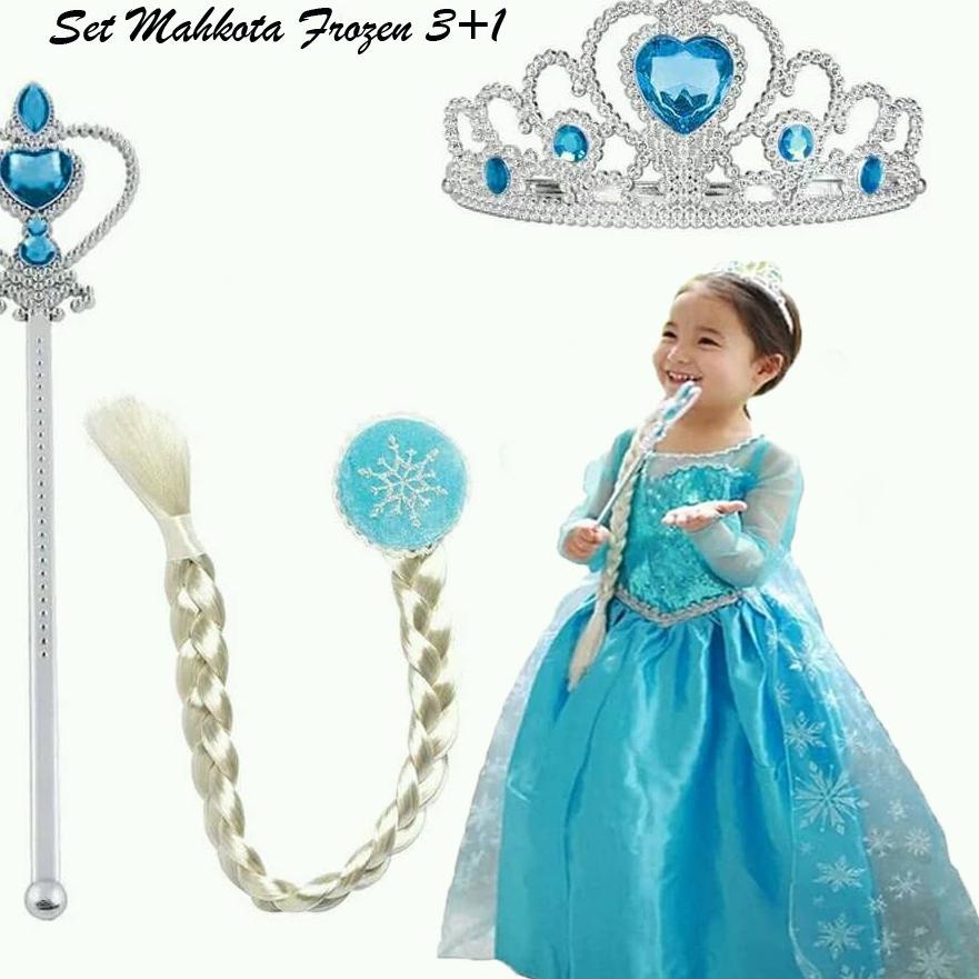❁ set mahkota frozen elsa anna / crown frozen 4 in 1 / mahkota rambut tongkat elsa anna ♣