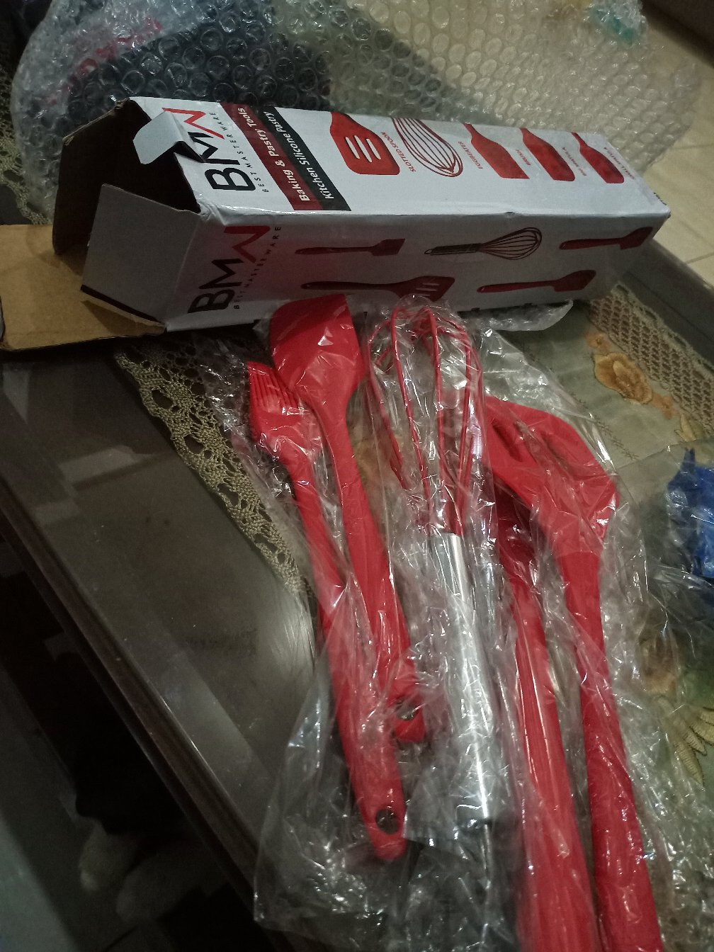 Spatula Silikon Set 5 Pcs Peralatan Masak Tahan Panas & Anti Lengket Spatula Silicon / Spatula Pink