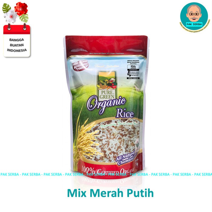 Beras Organik Pure Green Kombinasi Merah Putih Mixed Rice (1kg)