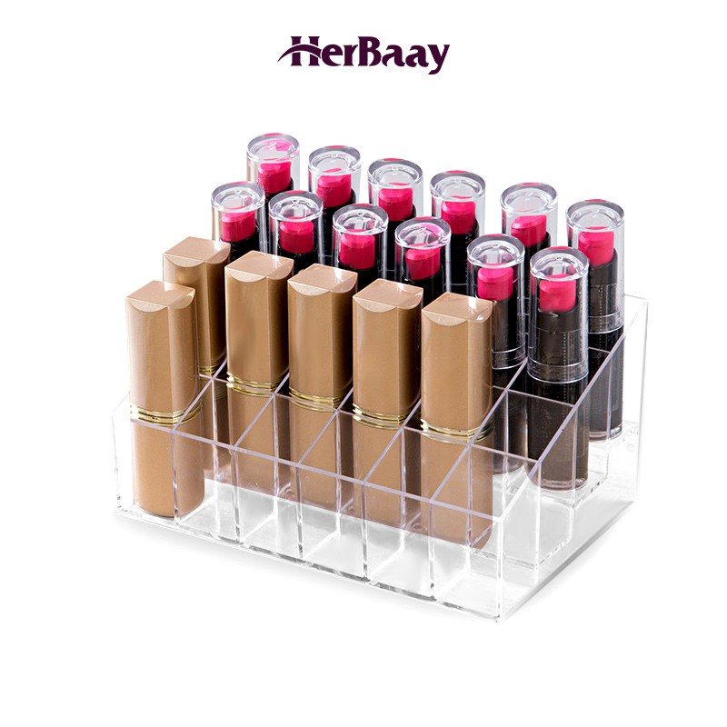 

Herbaay Kotak Organizer Lipstick dengan 24 Ruang Warna Transparan make up organizer