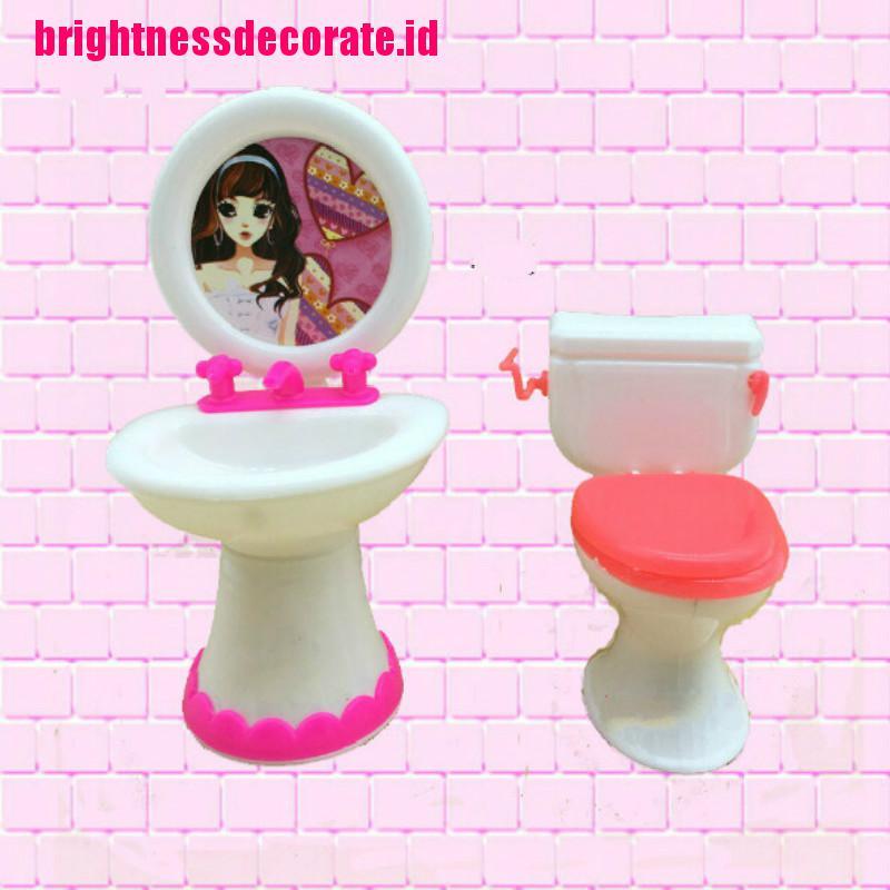 Brightid 1pc Toilet Duduk + 1pc Wastafel Untuk Aksesoris Rumah Boneka Barbie