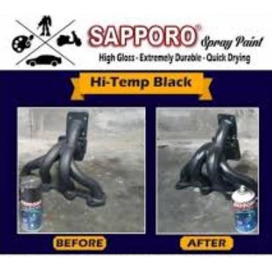 Cat Semprot Sapporo Spray Hi-Temp Black 150ml Pilok Cat Tahan Panas Knalpot Mesin - HTB150 Ekonomis