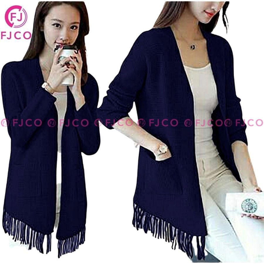FJCO - Cardigan Wanita Oversize Jumbo Korea Cardigan Rajut Jumbo Cardigan Rajut Rumbai-navy