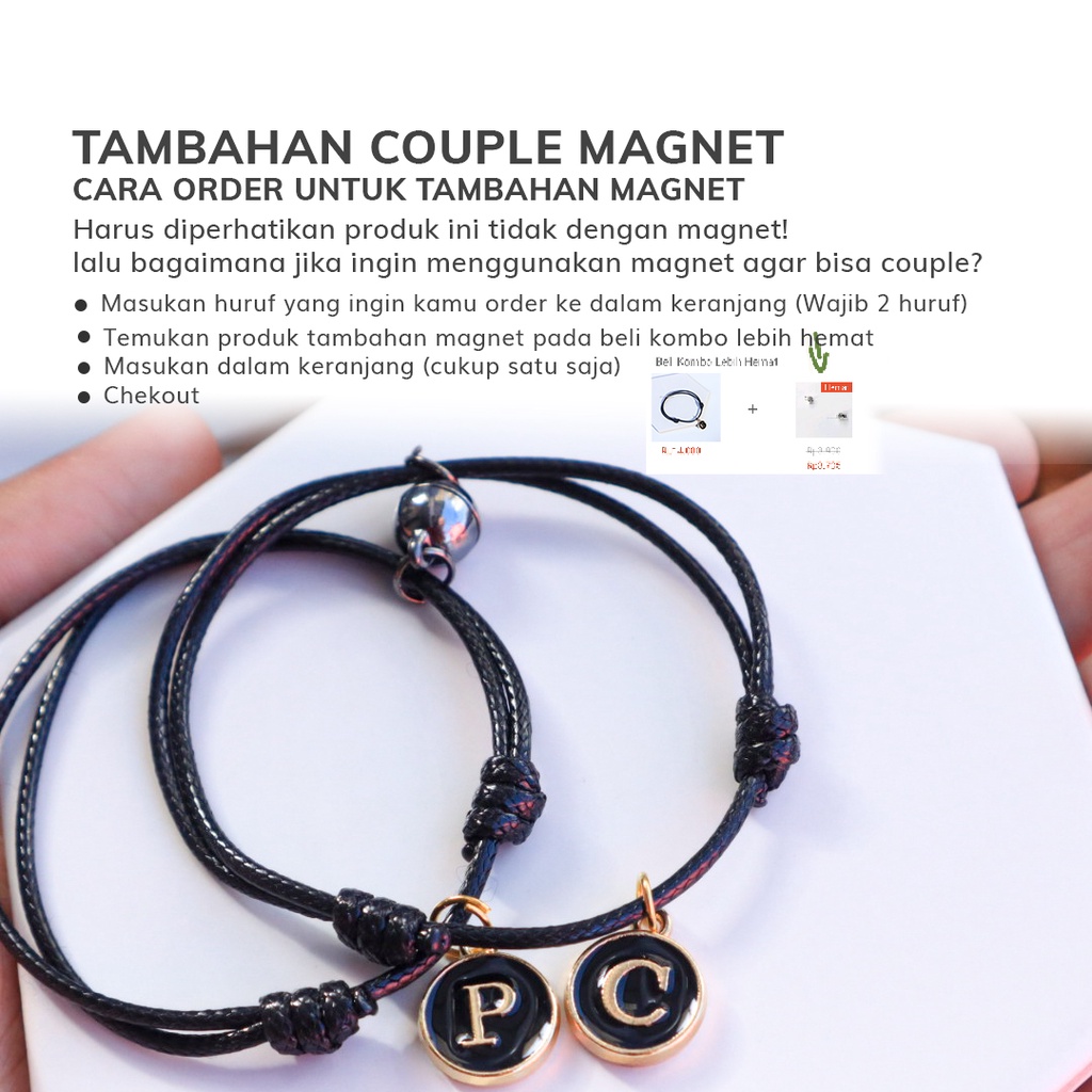 (BISA TAMBAH COUPLE MAGNET)Gelang Huruf Inisial Nama Bulat Besar Initial Charm Epoxy Tali Korea Waterproof Tali Satin Lembut Single Slide A-Z