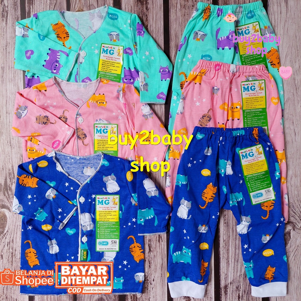 Baju bayi setelan piyama panjang celana panjang warna motif Moms Gift usia 3-6 Bulan 3 Setelan