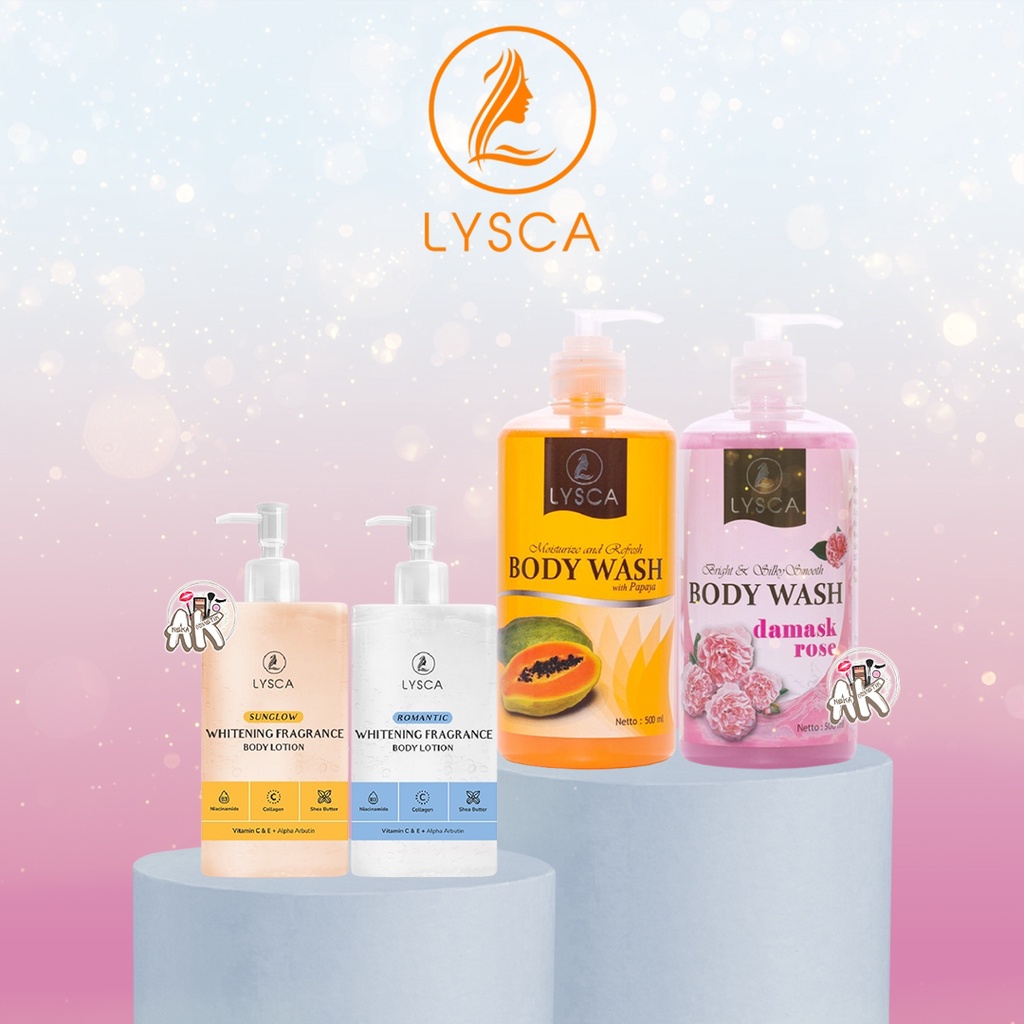 LYSCA BODY WASH (PEPAYA/ROSE) 500ML / BODY LOTION 280ML (ROMANTIC/SUNGLOW) Original