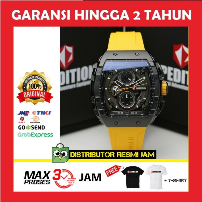 JAM TANGAN ORIGINAL EXPEDITION EXP E6782 BLACK YELLOW 1TAHUN GARANSI RESMI ORI PRIA COWOK COWO LAKI 