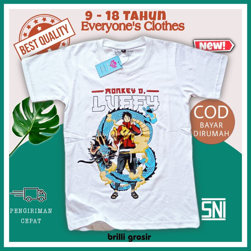 Kaos Oblong Distro Anak Laki-Laki cowok motif gambar anime one piece Luffy Samurai naga Jepang Japan