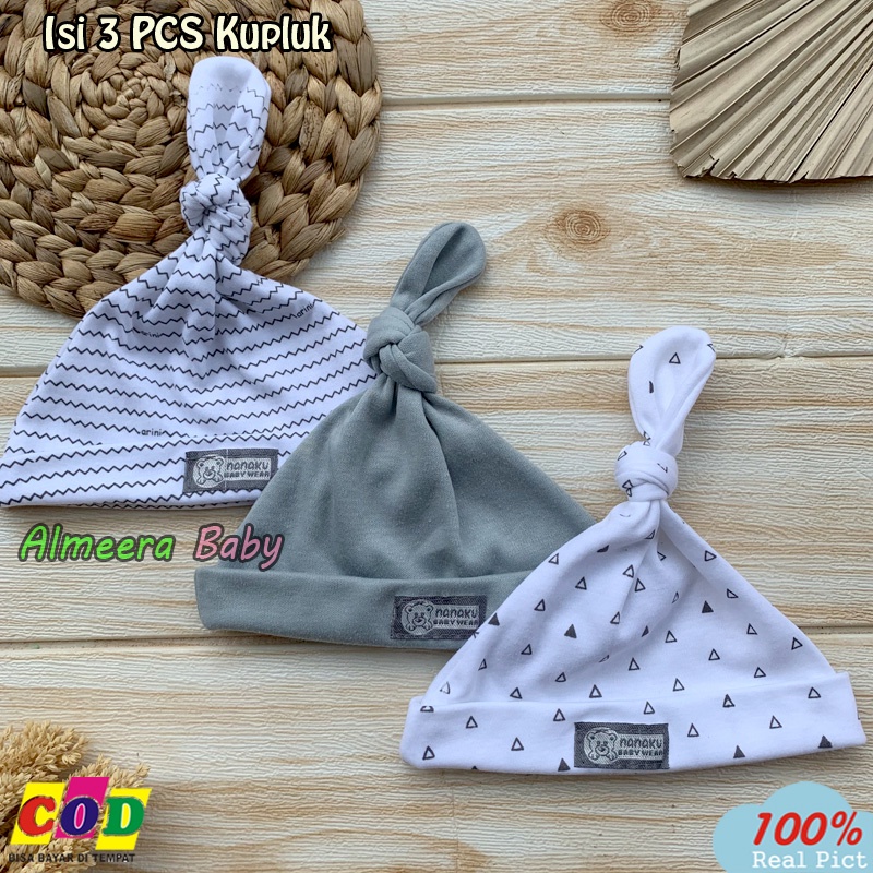 Bahan Katun TC - 3 PCS Kupluk Bayi Baru Lahir Topi Bayi 0-3 Bulan Serian Abu Almeera Baby and Kids