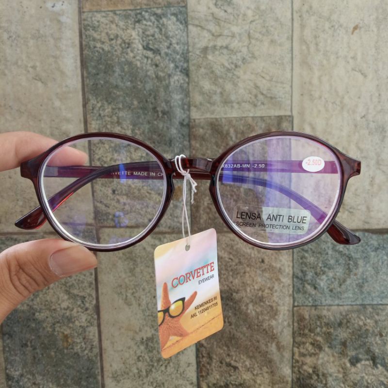 KACAMATA MINUS Blueray Anti Radiasi CORVETTE Pria Wanita AX832AB-MN