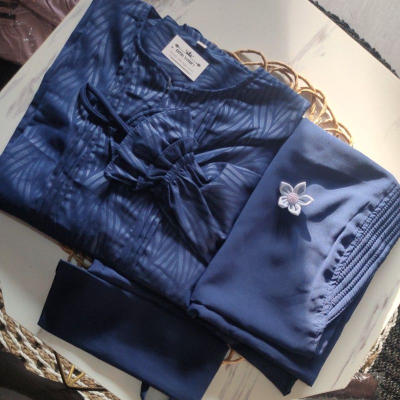 GAMIS SET CADAR / GAMIS SYARI /GAMIS SUNNAH SET EMBOS WOLFIS LENGAN KARET TANPA TALI  FREE CADAR DAN CADAR BISA COD-Dark navy
