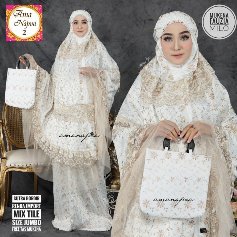 MUKENA FAUZIA, CANTIK ANGGUN DAN MEWAH ORIGINAL AMA NAJWA, SUTRA BORDIR RENDA IMPORT MIX TILE HALUS 