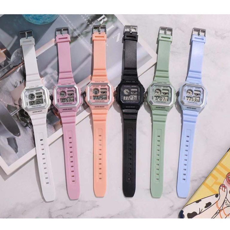 JAM TANGAN WANITA SPORT IMPORT BAHAN KARET AE-1200 NEW DIGITAL