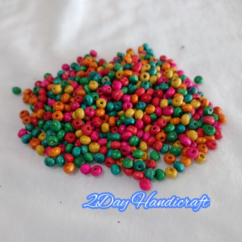 Manik Kayu Bulat 5mm warna warni - Manik Pasir 5mm