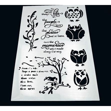 Plastic Stencil - Four Owl With Phrases (29,5x21,0cm)