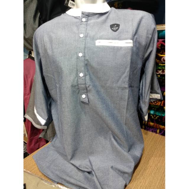 Kemeja koko kemko samase big size 2xl xxl xxxxl 4xl ukuran besar warna abu denim tangan 3/4 putih