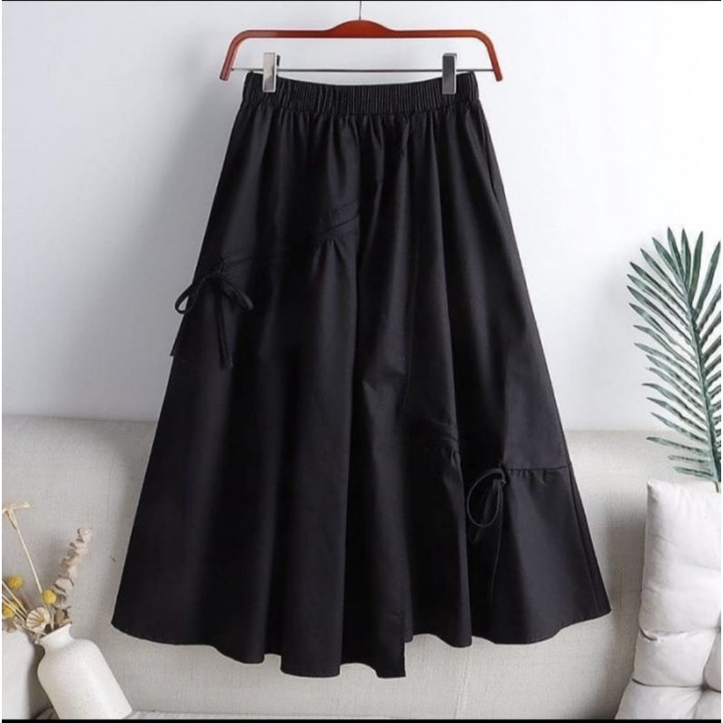 PROMO!! DANIELA SKIRT Rok Wanita Kekinian Polos Serut Bahan Linen Gaya Casual Basic Skirt Dewasa Remaja Terbaru-1