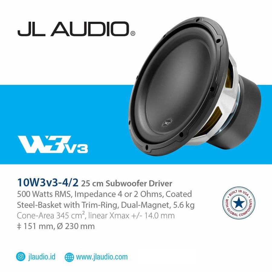 SUBWOOFER MOBIL 10 INCH - JL AUDIO 10W3v3-2 / 2 OHM - GARANSI RESMI
