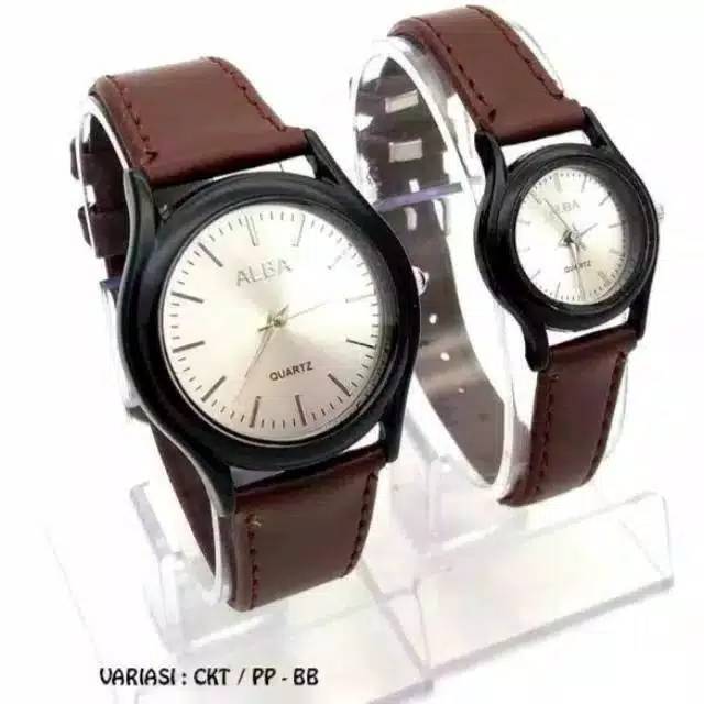 Cod Bayar Tujuan Jam Tangan Pria / Wanita Couple Alba Kulit Balok Case Black